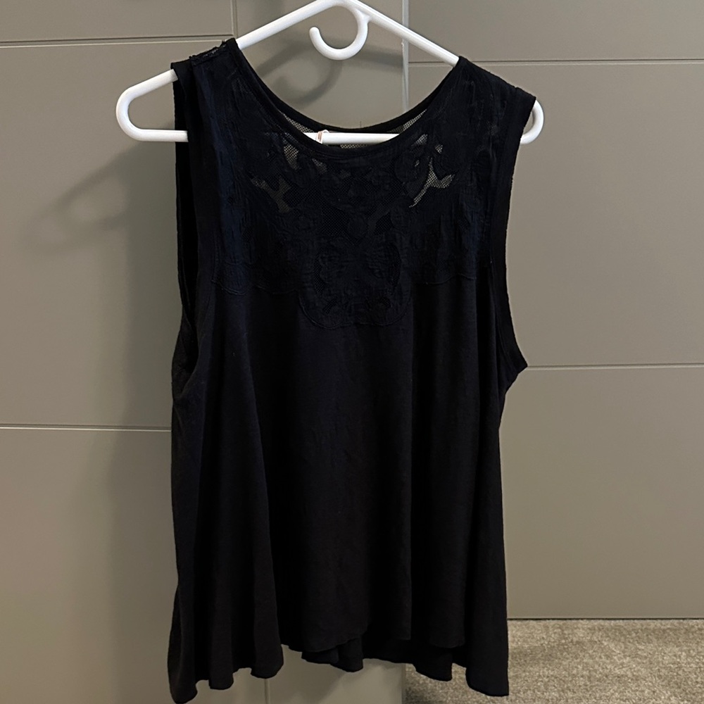 Free People Black Lace Detail Tank Top